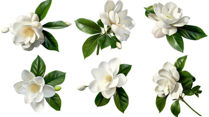 Watercolor Gardenia Illustration on Transparent Background: A Detailed and Delicate White Floral Art Ideal for Botanical Designs and Decorations - obrazy, fototapety, plakaty
