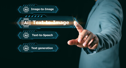 Businessman text to image, AI, Artificial Intelligence to generate content, speech, smart AI, by...