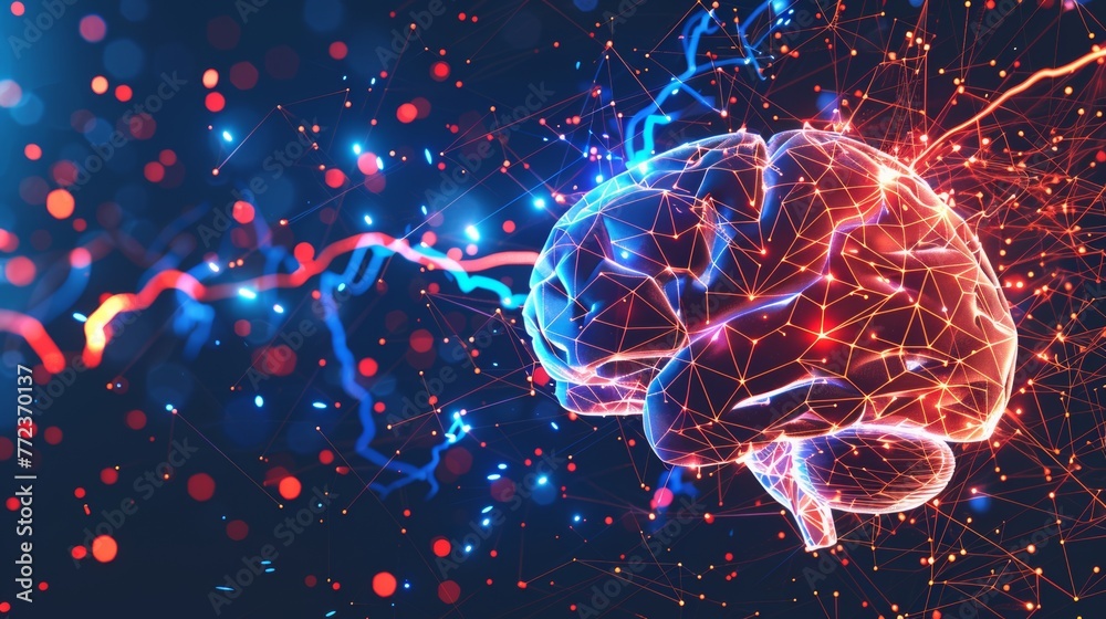 Poster power of the brain graphic with lightning and broken polygons
