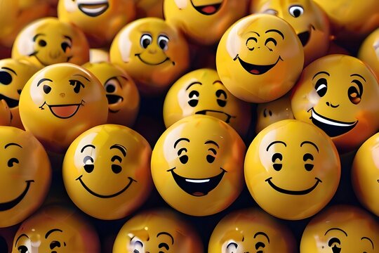 Huge pile of yellow balls with smiling faces. Social media and communications concept vector background Generative AI