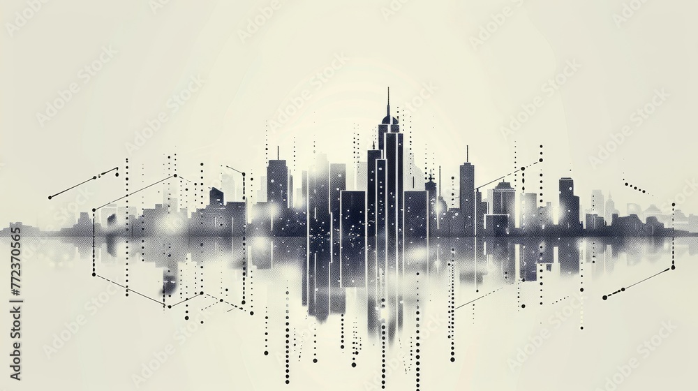 Aufkleber shape of buildings combined with line and dot in a futuristic or smart city concept