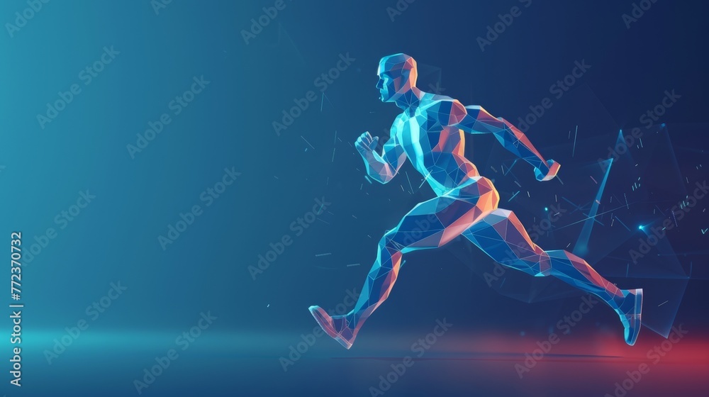 Poster man running in low poly presented in a futuristic manner