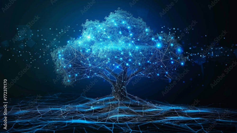 Leinwandbilder the concept of network connection technology or big data is illustrated with a blue cyber polygon tr