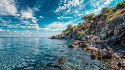 Rocky coast of Adriatic sea in Croatia. Beautiful summer landscape. - obrazy, fototapety, plakaty