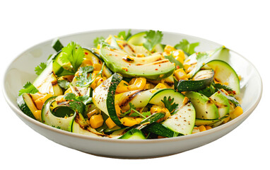 Refreshing Zucchini and Corn Salad Delight on transparent background.