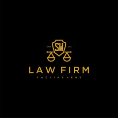 SW initial monogram for lawfirm logo with scales shield image