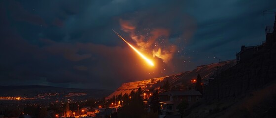 Colossal meteorite descends, Earth braced for impact, sky alight with anticipation - obrazy, fototapety, plakaty