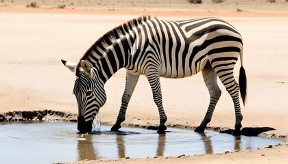 Fototapeta na wymiar A Zebra Drinking From A Watering Hole 2