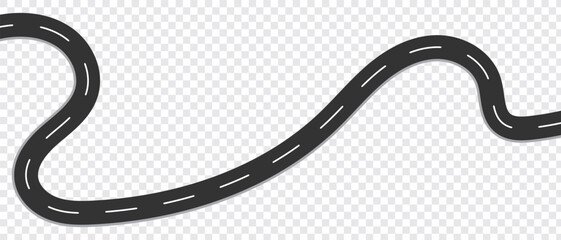 Straight and winding road road. Seamless asphalt roads template. Highway or roadway background. Vector illustration. Seamless highway marking Isolated on background. - obrazy, fototapety, plakaty