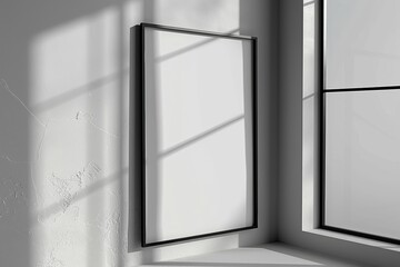 Dramatic Lighting on Blank Frame in Monochrome Room