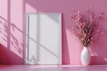 Vibrant Pink Wall and Vase with Delicate Flowers