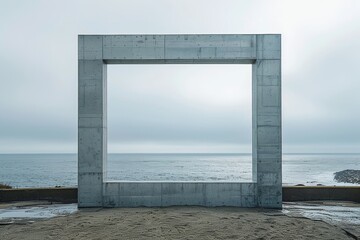 Concrete Frame with Ocean View on Overcast Day