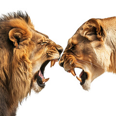 lion and lioness isolated on transparent background