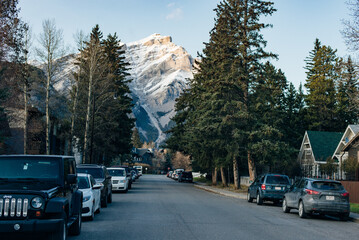 BANFF, ALBERTA, CANADA -dec, 12th 2023 Scenic street view of the Banff Avenue