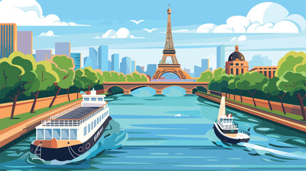 Vector illustration of a view of seine river in Par - obrazy, fototapety, plakaty