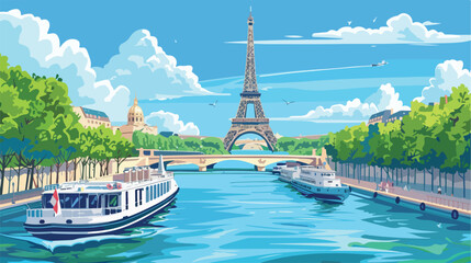 Vector illustration of a view of seine river in Par - obrazy, fototapety, plakaty