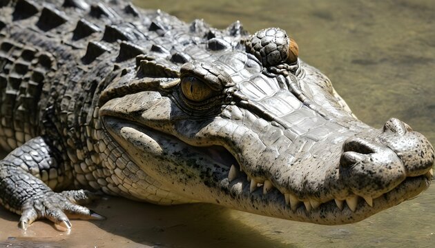 A Crocodile With Its Eyes Scanning For Potential P