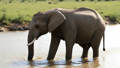 An Elephant Drinking From A River  3