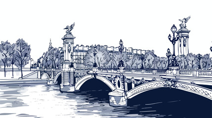 Vector illustration of Alexander bridge in Paris in