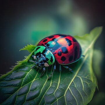 Beautiful ladybug glowing red Generate AI