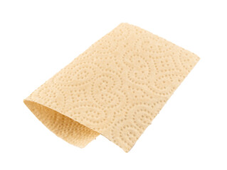 Brown unbleached natural cellulose folded toilet paper sheet, textured square of toilet paper isolated on a transparent background, graphic element