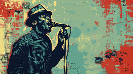 Vector illustration of an afro american jazz singer - obrazy, fototapety, plakaty