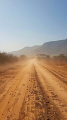 Dusty road to a food distribution center, journey for sustenance