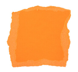 Orange Torn paper in a square shape, ripped orange paper sheet, realistic paper scrap with torn edges, isolated on a transparent background, grunge textured graphic element