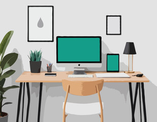 Home office workspace concept with desktop computer 