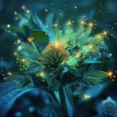 Fototapeta premium A magical bud that opens to release a swarm of luminescent fairies