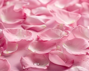 A soft pink background adorned with delicate rose petals