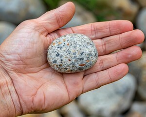 Gratitude rock holding, reminder in palm, blessings counted