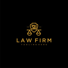 Fototapeta na wymiar SU initial monogram for lawfirm logo with scales shield image