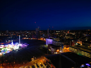 High Angle Night View of Illuminated City Centre Buildings of Birmingham Central City of England United Kingdom