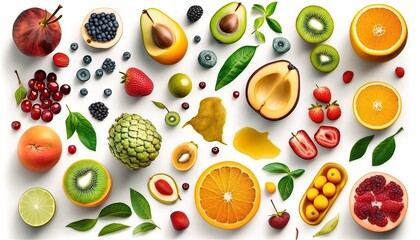 fruits and vegetables mix white background , Generate AI