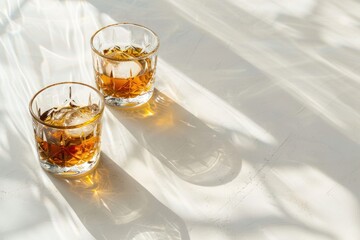 Beautiful minimalist background with transparent glasses of whiskey