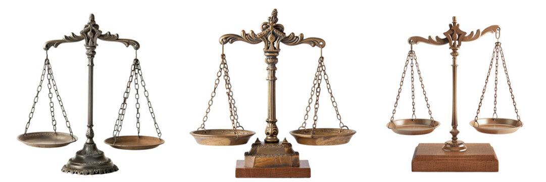 Set of Judicial scales isolated on a transparent background