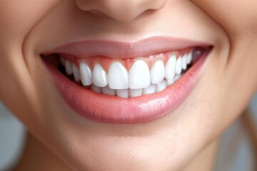 Beautiful white smile close up. Female white teeth close up, tooth whitening concept or toothpaste advertising