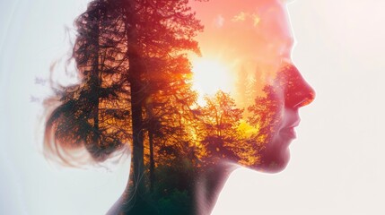 Double exposure photography of close up traveller and the tranquil forest, nature, adventure, forest, man, hiking, backpack, young, lifestyle, tourist, outdoors - obrazy, fototapety, plakaty