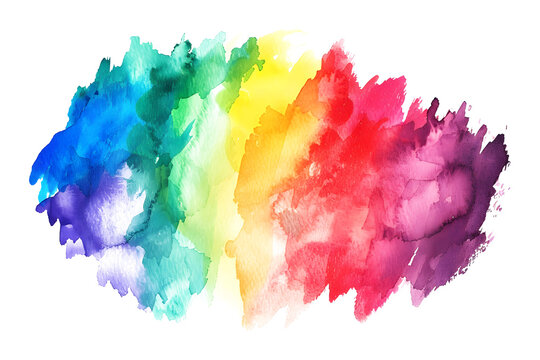 Rainbow colored watercolor blend on transparent background.