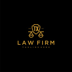 TX initial monogram for lawfirm logo with scales shield image
