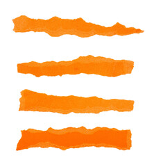 Orange Torn paper strips, ripped orange paper sheets, realistic paper scraps with torn edges,...