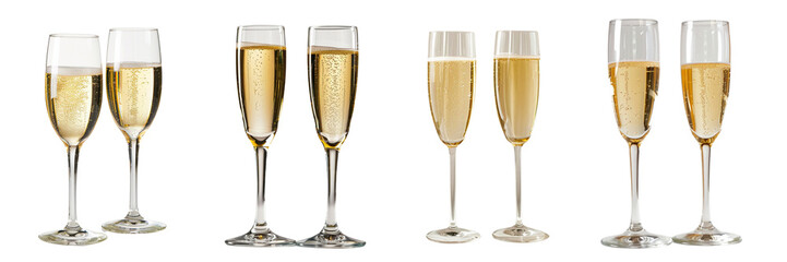 Set of two glasses of champagne isolated on a transparent background