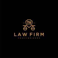 TY initial monogram for lawfirm logo with scales shield image