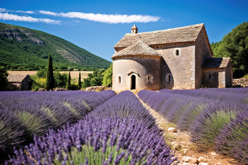 lavender field with a house.