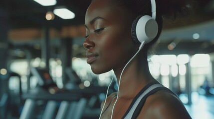 smart woman listening to music during exercise. exercisers and are checking how to exercise properly. correct exercise. diet, body shape, healthy, strong, shape, gym, training, body slim - obrazy, fototapety, plakaty