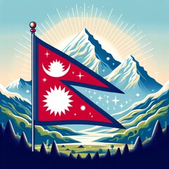Nepali national flag and mountain Patriotic Background
