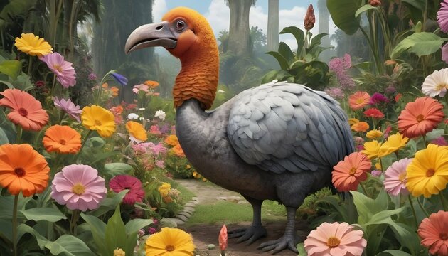 A Dodo Bird In A Garden Of Giant Flowers  3