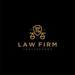 TC initial monogram for lawfirm logo with scales shield image