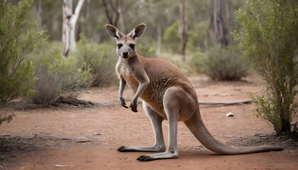Naklejka na ściany i meble A Kangaroo With Its Front Paws Clutching At Foliag 2